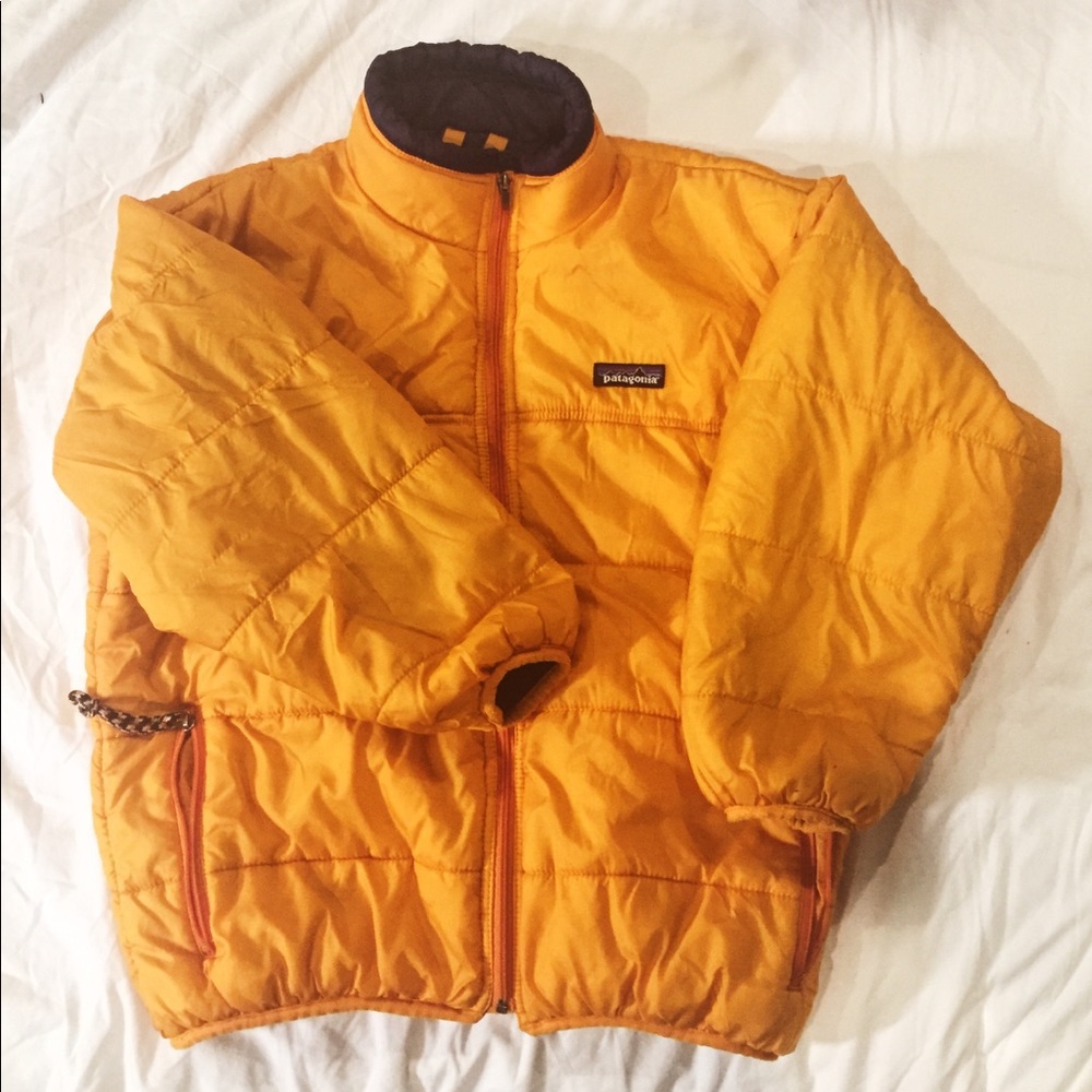 Patagonia puffer kids jacket // orange & navy